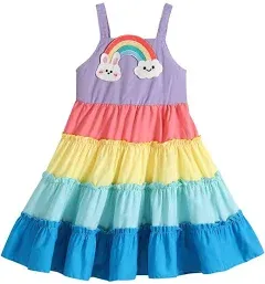 Frogwill Toddler Girls Fifties Summer Dress Blue Rainbow 2-7Y