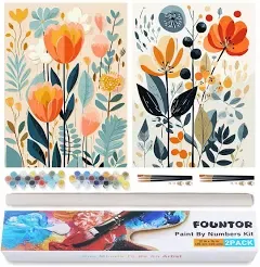 Fountor 2 Pack Paint by Numbers Kit for Adults Beginner, Simple Flower Rolled Canvas Acrylic Adult Paint by Number Kits, Watercolor Oil Number Painting Kits for Home Decor with Gift Box 12x16 inch