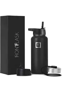 IRON °FLASK WATER BOTTLE 3 LIDS Leak Proof, INSULATED 18 OZ. DARK NIGHT NIB