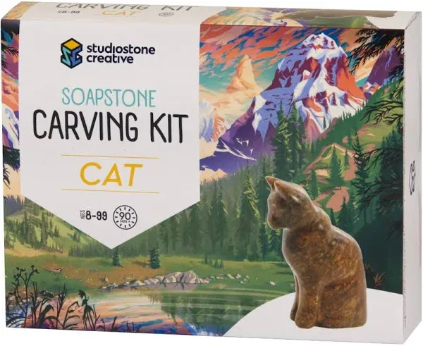 DIY Arts &amp; Crafts Carving Kit Kids Adults Cat Sculpture Soapstone