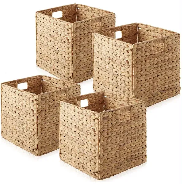 Casafield 12" x 12" Water Hyacinth Storage Baskets Set Collapsible Cube Organizers