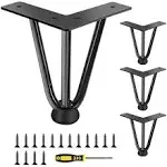 6in 3-rod Solid Metal Furniture Legs - Black 900lbs Heavy Duty Hairpin Coffee...