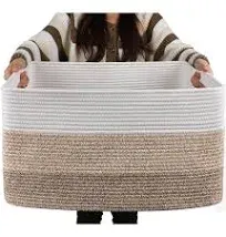 OIAHOMY Large Blanket Basket, Rectangle Woven Baskets for Storage, Nursery Blanket Basket Living Room, Toy Basket with Handle, Large Baskets for