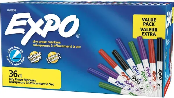 EXPO Low-Odor Dry-Erase Marker, Extra-Fine Bullet Tip, Black, 4/Pack