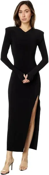 Norma Kamali Women's Long Sleeve Shoulder Pad Side Slit Gown