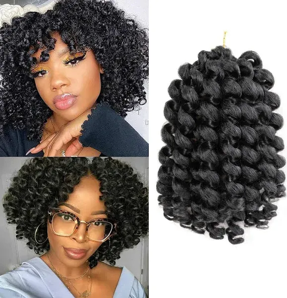 8 Inch 2 Pcs Wand Curl Crochet Hair Jamaican Bounce Crochet Hair Short Curly Braids Hair Curly Crochet Hair for Black Women 20 Roots/Pack(#1B)