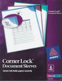 Avery Corner Lock Document Sleeves, 6 Sleeves, Assorted Colors (72262)