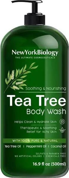 New York Biology Tea Tree Body Wash for Men and Women - Moisturizing Body Wash Helps Soothe Itchy Skin, Jock Itch, Athletes Foot, Nail Fungus, Eczema, Body Odor and Ringworm - 16.9 Fl Oz