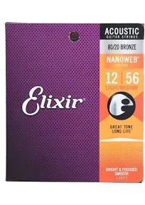 6 Sets of Elixir 11077 NANOWEB 80/20 Bronze Light Medium Acoustic Guitar Strings (12-56) | Reverb