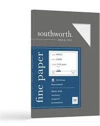 Southworth® 25% Cotton Linen Business Paper, White, Letter (8.5&#034; x 11&#034;), 100 She