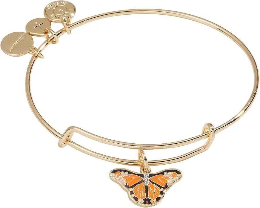 Alex and Ani Monarch Butterfly Crystal Charm Bangle Bracelet in Shiny Gold