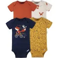 Gerber Baby Boys' 4-Pack Short Sleeve Fox Onesies Bodysuits