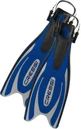 Cressi Frog Plus Diving Fins Open Heel Blue/Silver Sm/Med Made In Italy Open Box