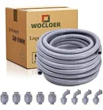 Wocloer Liquid-Tight Conduit Flexible Non Metallic Liquid Tight Electrical Conduit Kit, With 4 Straight and Angle Fittings