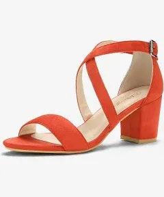 Allegra K Women's Open Toe Crisscross Buckle Ankle Strap Block Heel Sandals