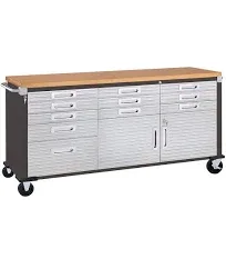 11 Drawer Rolling Tool Chest Workbench Wood Top 2-Door Tool Storage Cabinet New