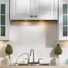 Fasade Traditional Style/Pattern #1 Decorative Vinyl Backsplash 15 Sq ft Kit in Vintage Metal