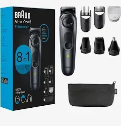 Braun All-in-One Style Kit Series 5 5480, 8-in-1 Trimmer for Men with Beard Trimmer, Body Trimmer for Manscaping, Hair Clippers & More, Ultra-Sharp