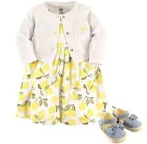 New With Tag Hudson Baby Lemon Dress &amp; White Cardigan Size 9-12 Months No Shoes