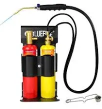 BLUEFIRE Oxygen MAPP Propane Welding Torch Kit MAP Gas Cylinder Rack Flint Light