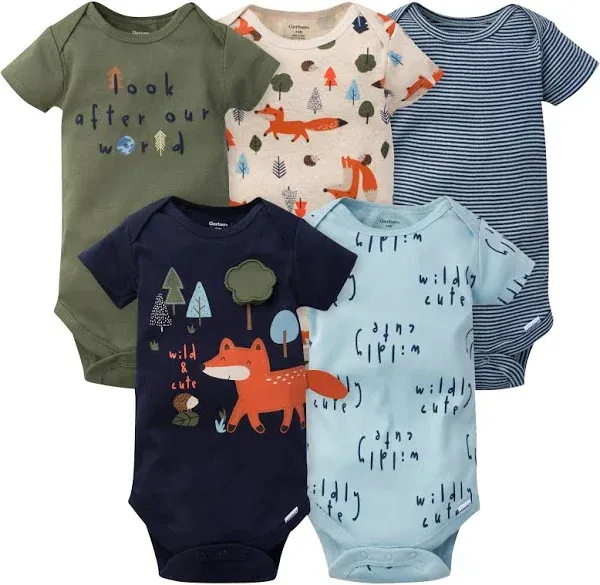 Gerber Baby Boys' 5-Pack Short Sleeve Fox Onesies