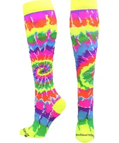 MadSportsStuff Crazy Tie Dye Socks Over the Calf Groovy Neon Small shoe 12-5 USA