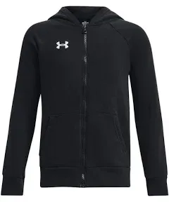 P695 UA UNDER ARMOUR Rival Fleece Full Zip Hoodie Black Boys Size Youth XS