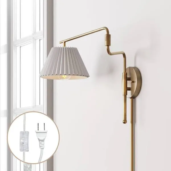 Kai Bohemian Plugin Wall Sconce Light Fixture Vintage Brass Finish - Nathan