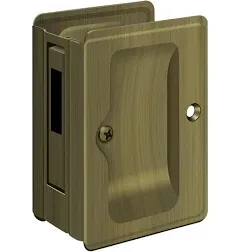 Solid Brass Pocket Locks Collection - Heavy Duty Pocket Lock Adjustable 3 1/4"x 2 1/4" Sliding Door Receiver in Antique Brass by Deltana Hardware