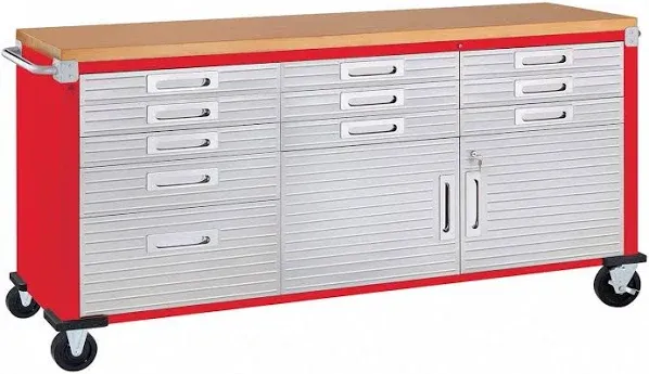 11 Drawer Rolling Tool Chest Workbench 2-Door Wood Top Tool Storage Cabinet