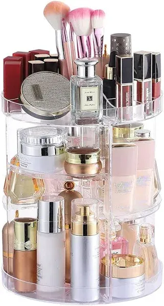 360 Degree Rotating Makeup Organizer for Bathroom,4 Tier Adjustable Clear