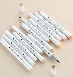 Skin Tone Alcohol Markers Set - 12 Light Skin Colors Dual Tip Alcohol Based Mark