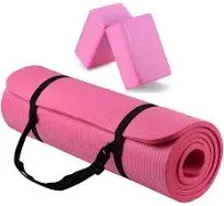 Signature Fitness All Purpose 1/2-Inch Extra Thick High Density Anti-Tear Exercise Yoga Mat with Carrying Strap and Yoga Blocks