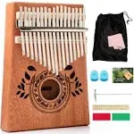 Unokki Kalimba 17 Key Thumb Piano, Portable Mahogany Mbira Finger Piano with Instruction, Carrying Bag, Tune Hammer, Holiday Gift for Kids & Adults On