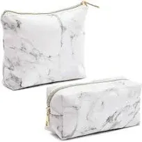 Glamlily Black Marble Printed Cosmetic Travel Pouch Set for Makeup Supplies (2 Pack)