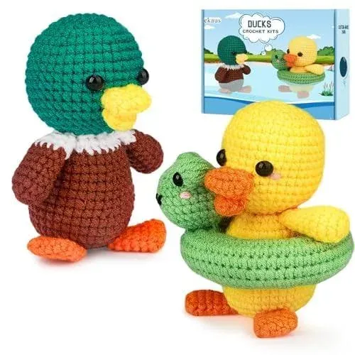 ekaus Crochet Kit for Beginners, Crochet Starter Kit with Step-by-Step Video Tutorials, Crochet DIY Knitting Supplies for Adults Kids, Crochet Ducks(45%+ Yarn)