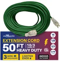 LifeSupplyUSA 10-ft 12/3 3 Prong Yellow Indoor/Outdoor SJTW Heavy Duty Lighted Extension Cord Lowes.com