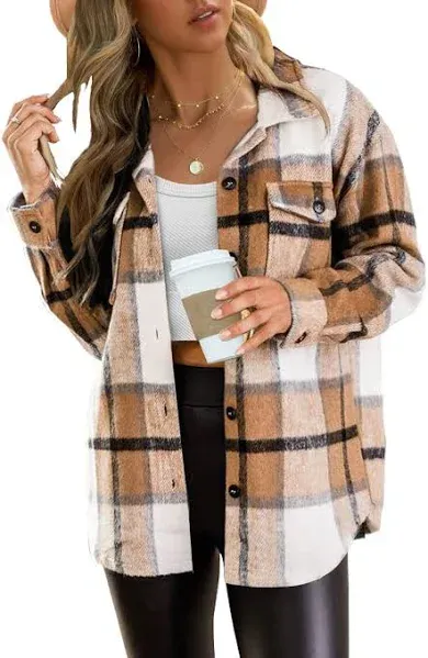 Morakot Women's Casual Plaid Shacket Flannel Jacket