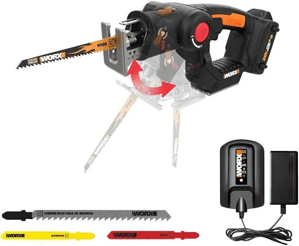 Worx WX550L Black 20V 3000 SPM Brushless Cordless Reciprocating/<wbr/>Jig Saw 9 L in.