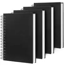 Lined Spiral Notebook A4 Large Black Journal 8.5&#034; x 11&#034;-4 Pack 7mm College Ru...