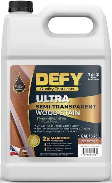 DEFY Ultra Semi Transparent Exterior Wood Stain - Premium Stain &amp; Sealer, 1 Gall