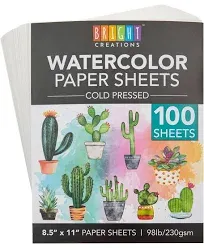 Cold Press Watercolor Paper, 100 Sheets for Artists, Beginners (8.5x11 in)