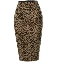 A2y Women's Basic Solid Ponte Knee Length Slit Techno Span High Waist Pencil Skirt