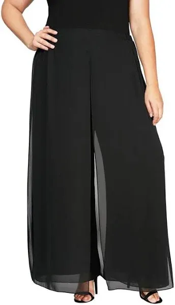 Alex Evenings Chiffon Wide-Leg Pants with Waist Tie Size 2X Black High Rise