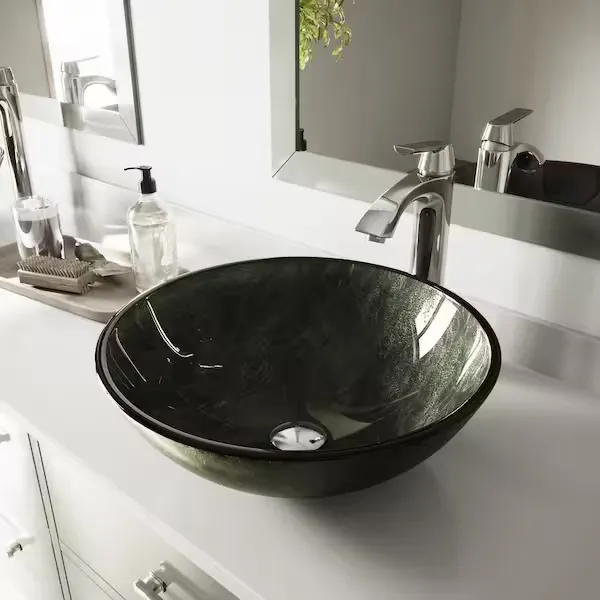 Giovanni 17" L x 17" W x 6" H Round Glass Vessel Bathroom Sink