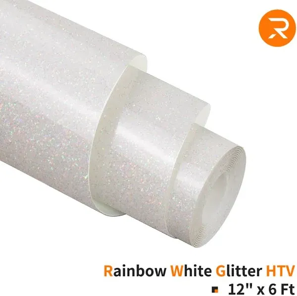 Rainbow White Glitter Heat Transfer Vinyl Roll - 10&#034; x 10 FT White Glitter Ir...