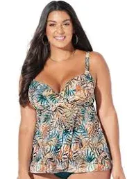 Swimsuits for All Women's Plus Size Bra Sized Faux Flyaway Underwire Tankini Top