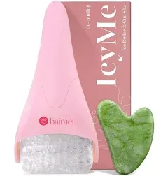 BAIMEI Cryotherapy Ice Roller and Gua Sha Facial Tools: Pink Set for Skin Care