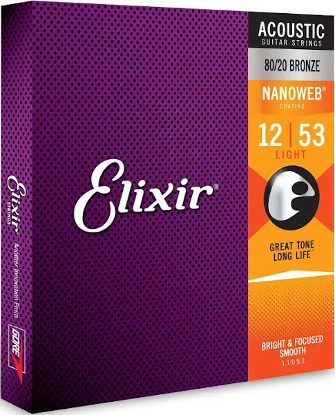 Elixir 11077 Nanoweb 80/20 Bronze Light-Medium Acoustic Guitar Strings