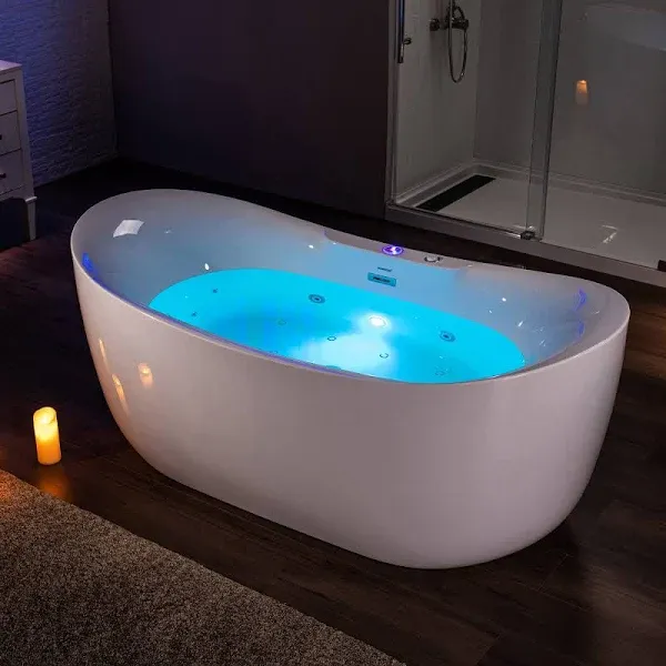 Woodbridge 72" x 35-3/8" Whirlpool Water Jetted and Air Bubble Freestanding Heated Soaking Combination Bathtub with LED Control panel,Matte Black